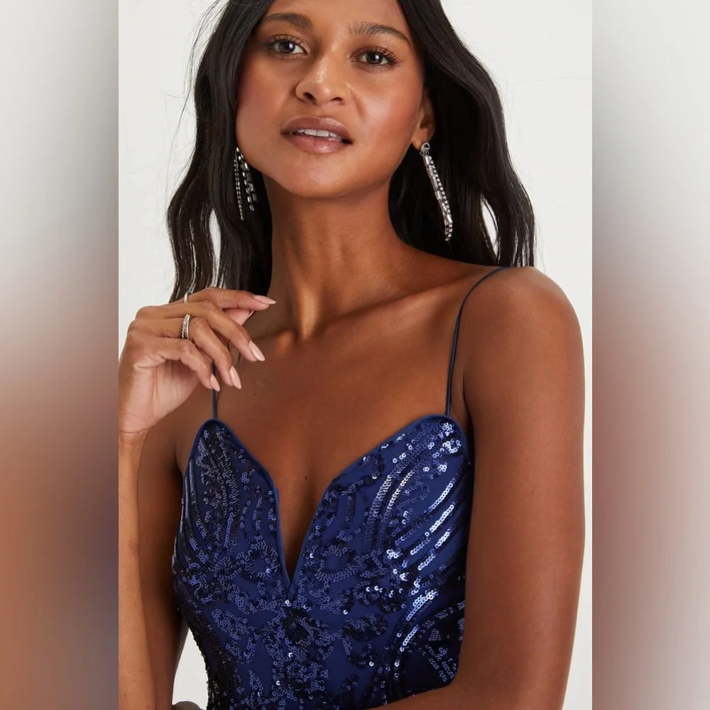 Truly Enchanting Navy Blue Sequin Backless Bodycon Mini Dress - Picture 4 of 10